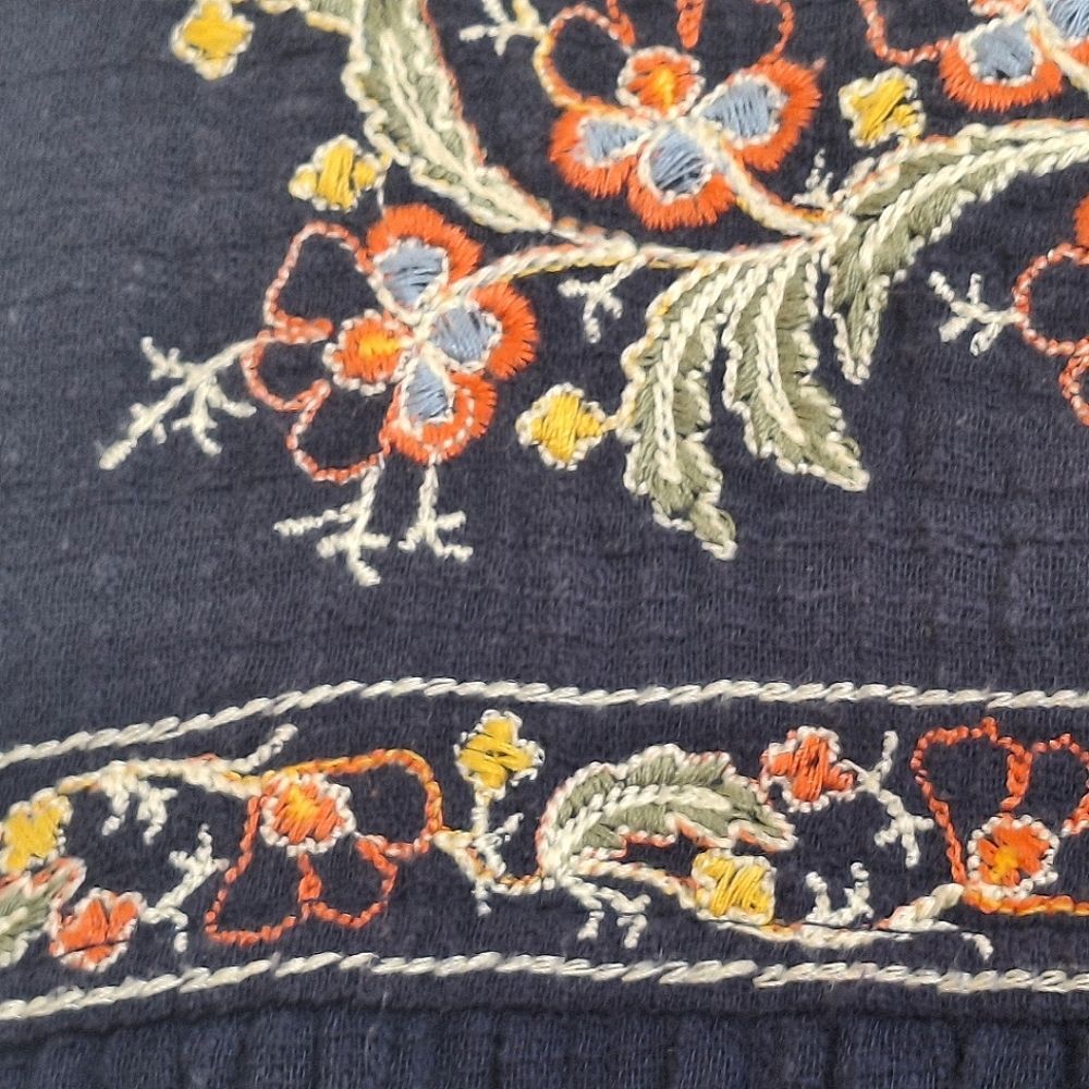 Max Studio Embroidered Sleeveless Dress Pockets Tiered Cotton Gauze XS Navy Blue - Picture 13 of 16